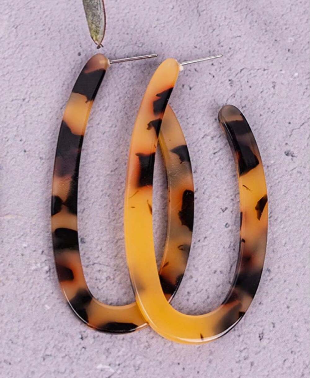Tortoise Shell Oblong Acrylic Hoop Earrings